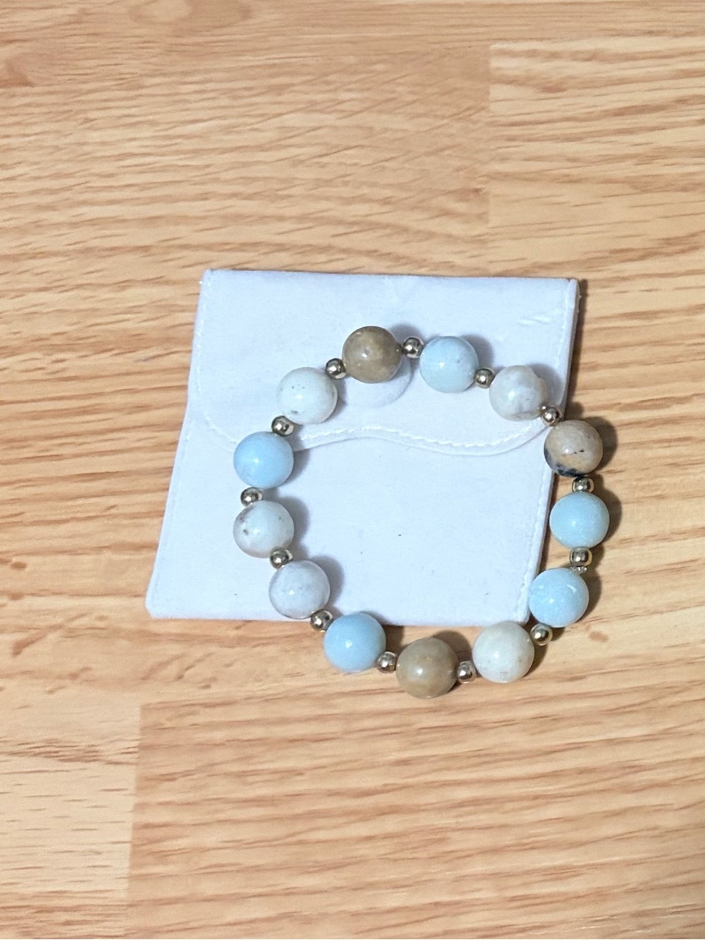Beaded Stretch Bracelet in Light Blue and Beige - Unbranded